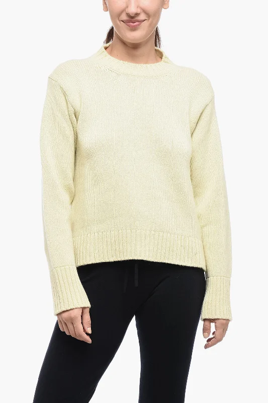 Pullover Sweater with Fun Patterns-Women's Sequin Ruffle Pullovers-Jil Sander Crew Neck Cashmere Blend Pullover