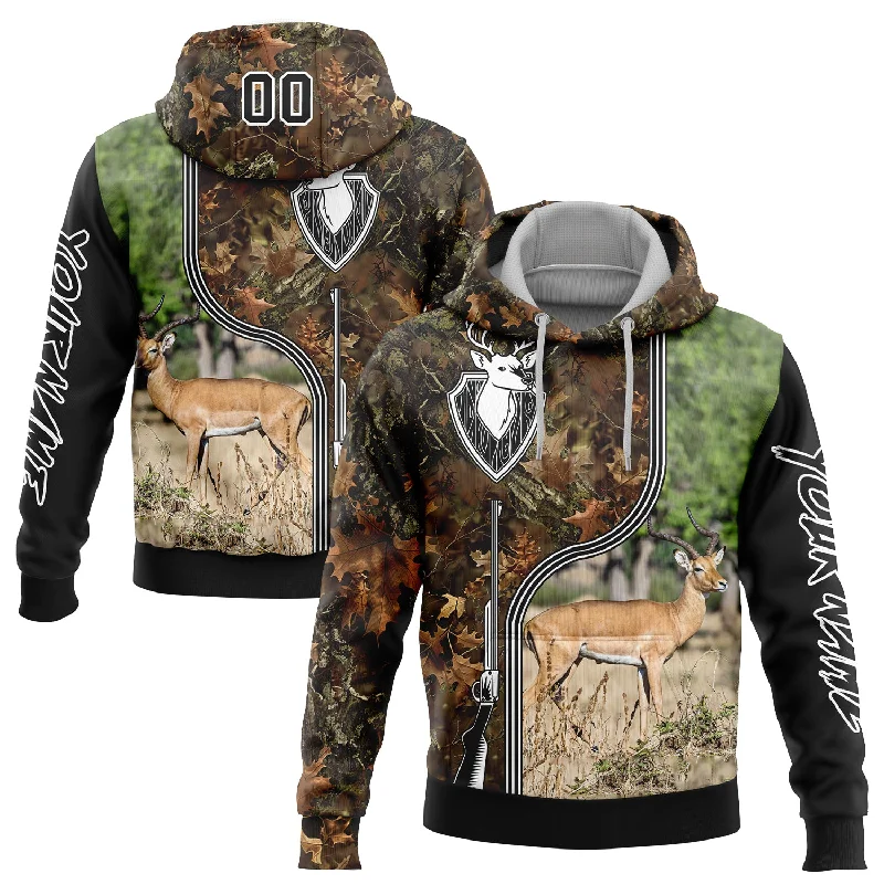 Hoodie with Colorful Accent for Trendy Look-Women's Graphic Hoodies-Custom Stitched Camo Black-White 3D Deer And Impala Gun Hunting Sports Pullover Sweatshirt Hoodie