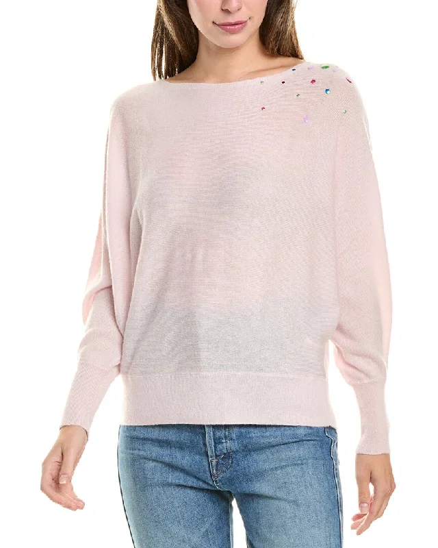 Pullover Sweater for Weekend Wear-Women's Metallic Pencil Pullovers-Brodie Cashmere Wool & Cashmere-Blend Hot Fix Off Shoulder Jumper