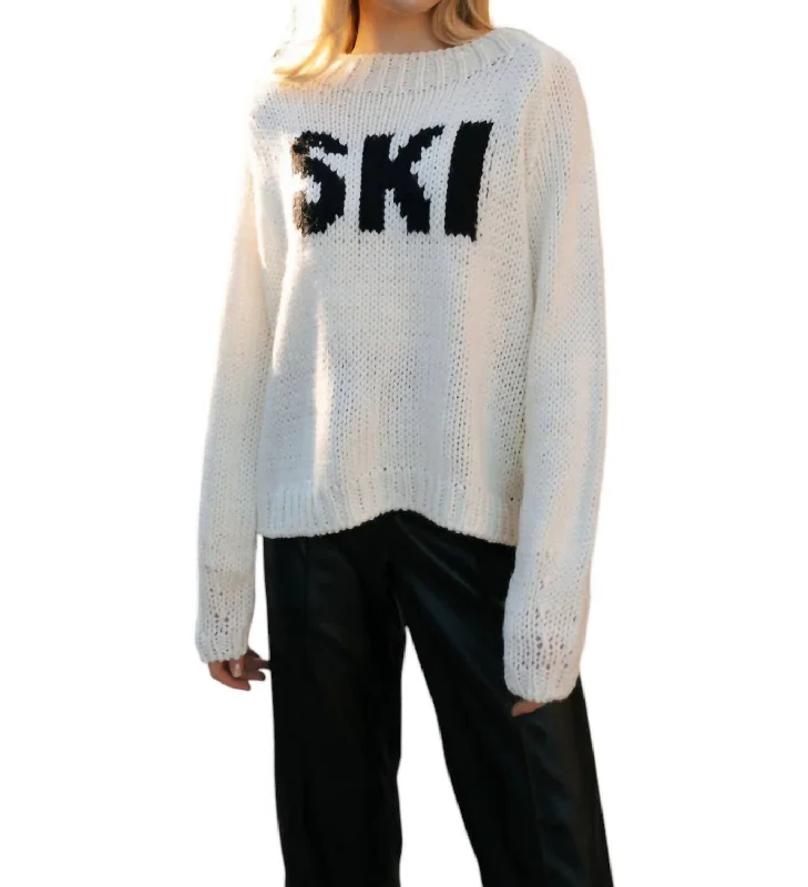 Pullover Sweater for Cool Weather-Women's Knit Pullovers-Ski Crochet Sweater In White