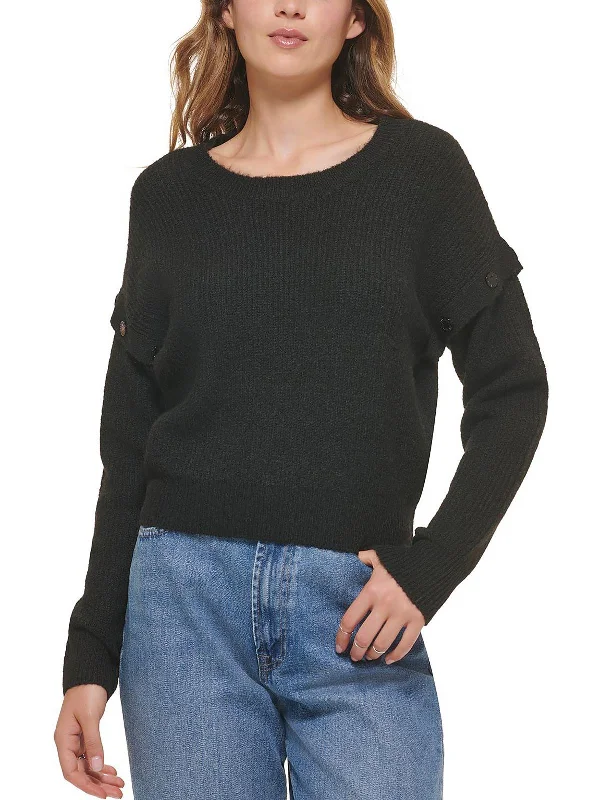 Knit Pullover Sweater with Stylish Details-Women's Fringe A-Line Pullovers-Womens Drop Shoulder Crewneck Pullover Sweater