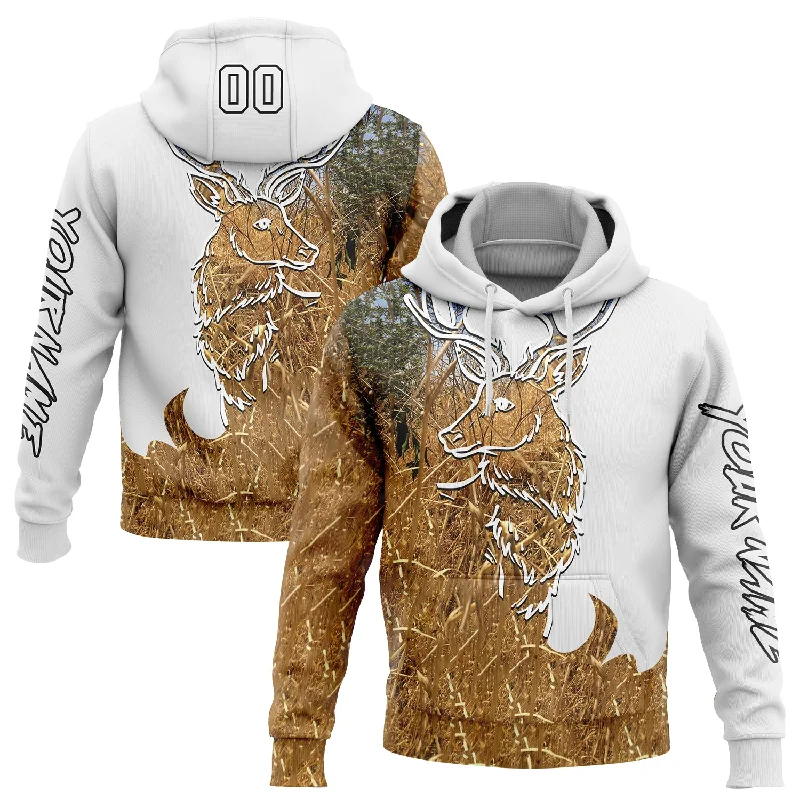 Hoodie with Text Design for Casual Vibe-Women's Gradient Hoodies-Custom Stitched White Black-Old Gold 3D Deer Hunting Sports Pullover Sweatshirt Hoodie