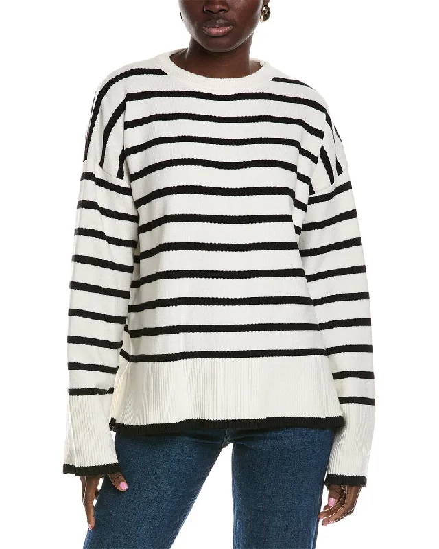 Blue Pullover Sweater-Women's Ribbed Floral Pullovers-Lyra & Co Striped Sweater