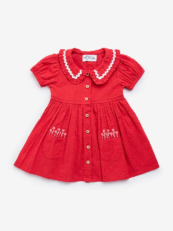 HOP Baby Red Striped Seersucker Cotton A-Line Dress