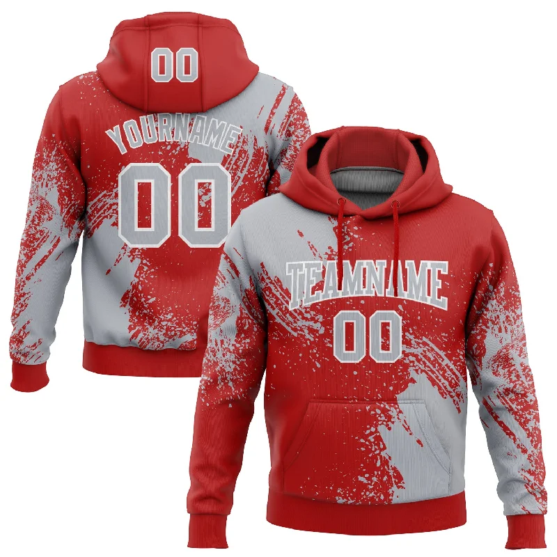 Hoodie for Cold Weather Comfort-Women's Pullover Hoodies-Custom Stitched Red Gray-White 3D Pattern Design Abstract Brush Stroke Sports Pullover Sweatshirt Hoodie