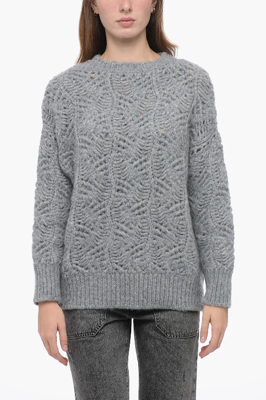 Pullover Sweater for Cozy Evenings-Women's Ribbed Pencil Pullovers-Gentryportofino Fleecy Effect Pullover with Openwork Motif