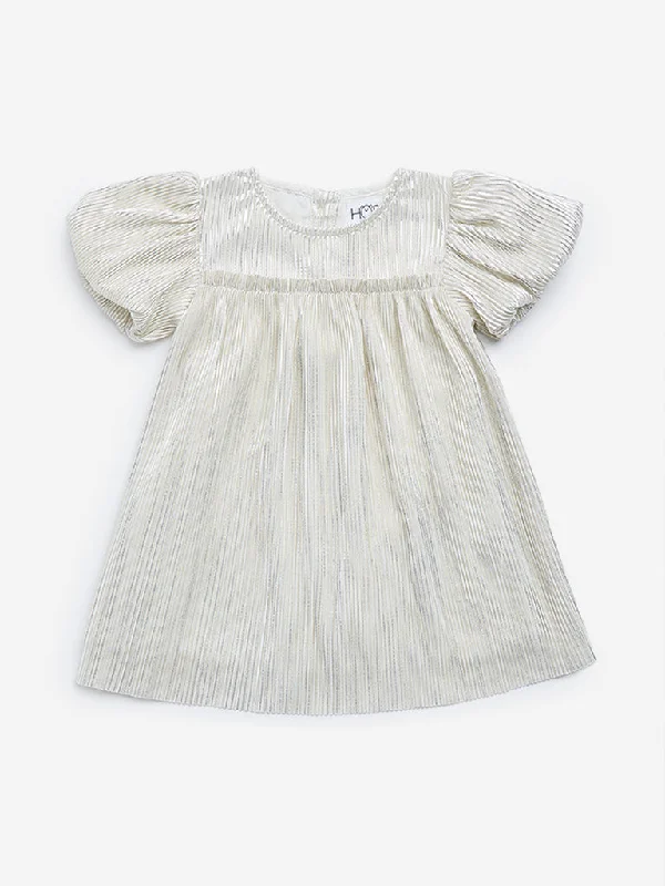 HOP Baby Off-White Plisse A-Line Dress