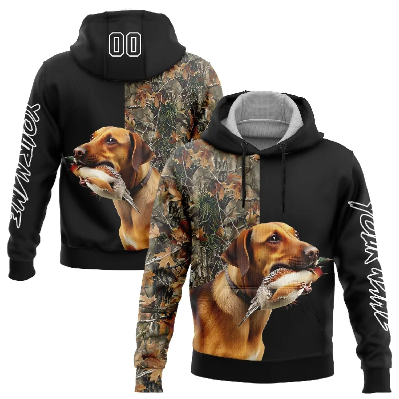 Hoodie for Young Fashion Enthusiasts-Women's Fleece Hoodies-Custom Stitched Black White 3D Pheasant Hunting With Dog Sports Pullover Sweatshirt Hoodie