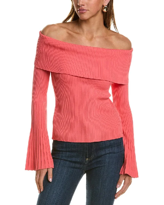 Pullover Sweater with Rounded Neck-Women's Tulle A-Line Pullovers-BCBGMAXAZRIA Off Shoulder Sweater