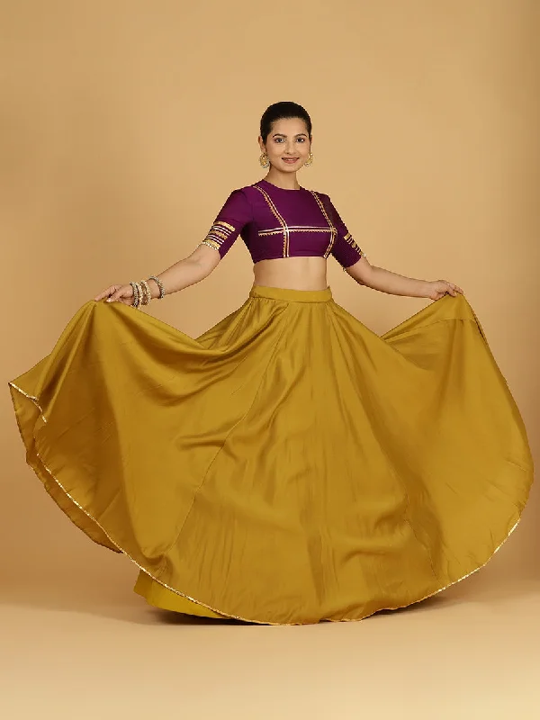 Warm Woolen Wrap Skirts-Women's Metallic Ruffle Skirts-Jhalak x Tyohaar | Dijon Mustard Panelled Lehenga Skirt