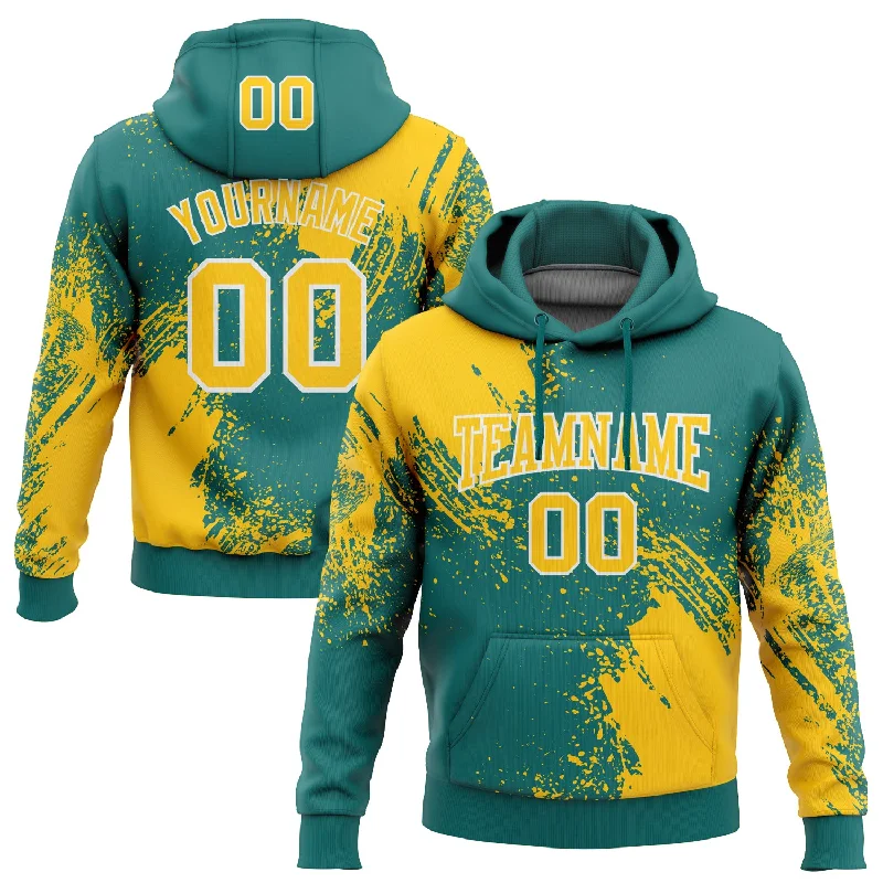 Hoodie for Active Men with Functional Features-Women's Smocked Hoodies-Custom Stitched Teal Yellow-White 3D Pattern Design Abstract Brush Stroke Sports Pullover Sweatshirt Hoodie