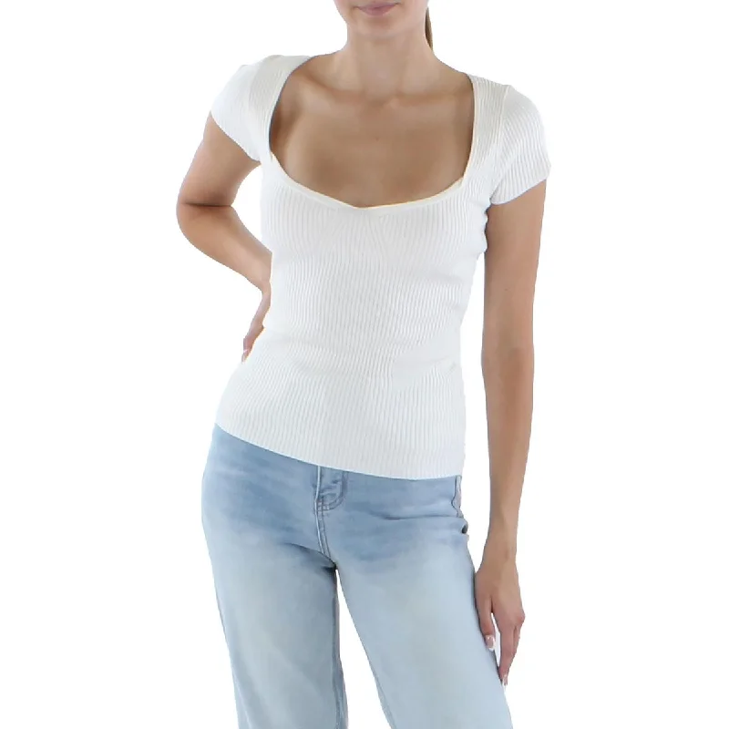 Women's Slim Fit Pullovers-Womens Ribbed Sweetheart-Neck Shrug Sweater