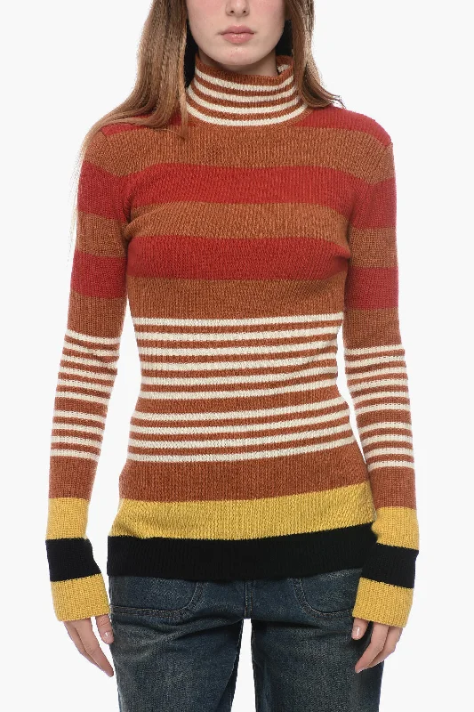 Pullover Sweater for Soft Comfort-Women's Sequin A-Line Pullovers-Maison Margiela Turtleneck Striped Sweater