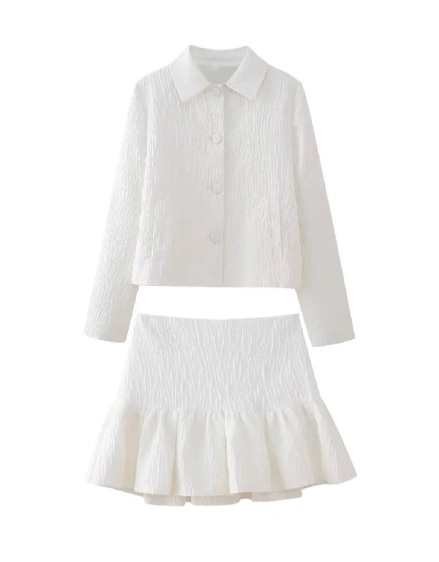 Wool Skirts for Winter-Women's Vacation Skirts-Shirt And Short Skirt Set In White