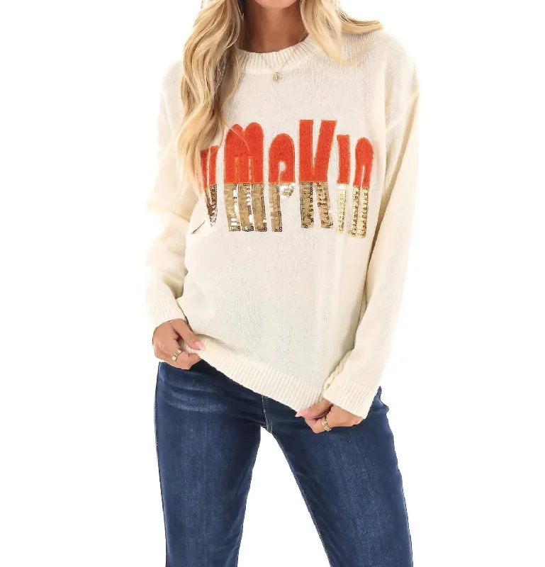 Pullover Sweater with Rounded Hem-Women's Breathable Pullovers-Hey Pumpkin Sweater In Oatmeal