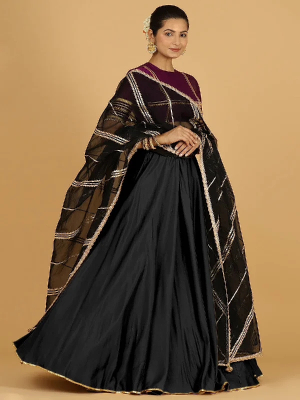 Elegant Summer Skirts-Women's Metallic Pencil Skirts-Jhalak x Tyohaar | Raven Black Panelled Lehenga Skirt