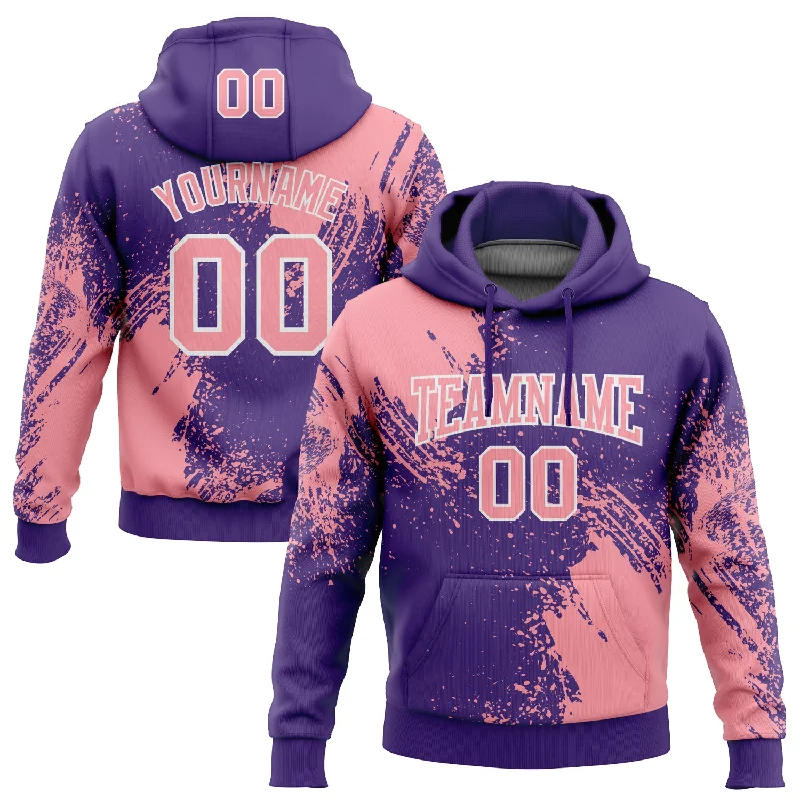 Hoodie for Layered Fashion in Winter-Women's Sheer Hoodies-Custom Stitched Purple Medium Pink-White 3D Pattern Design Abstract Brush Stroke Sports Pullover Sweatshirt Hoodie