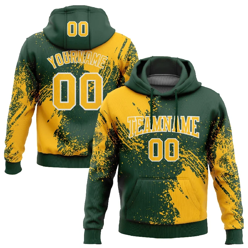 Hoodie for Stylish Streetwear Layers-Women's Modern Hoodies-Custom Stitched Green Gold-White 3D Pattern Design Abstract Brush Stroke Sports Pullover Sweatshirt Hoodie