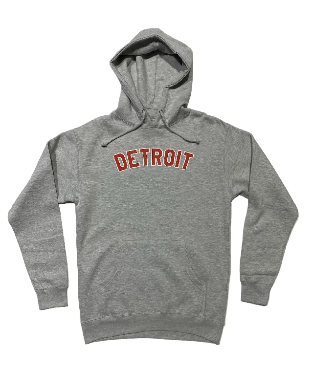 Hoodie with Sporty Design for Style-Women's Personalized Fit Hoodies-Ink Detroit -  Red & White print on Athletic Grey Hoodie