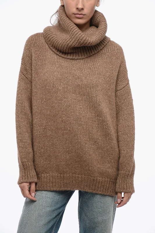 Elegant Cashmere Pullover Sweater for Fall-Women's Shawl Collar Pullovers-Dolce & Gabbana Maxi Turtleneck Lama Wool Pullover