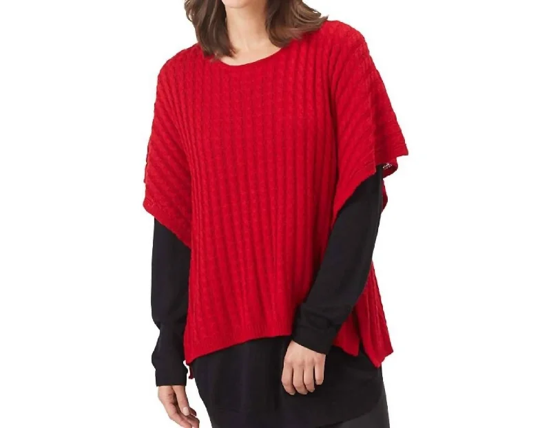 Women's Knit Pullover Sweater-Women's Glitter Pencil Pullovers-Parker Poncho In Red