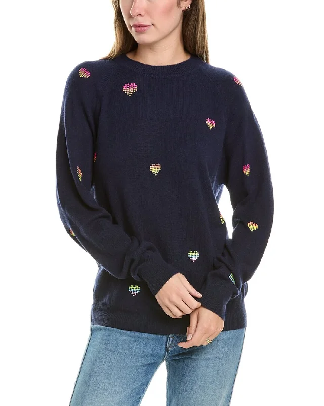 Thick Knit Pullover Sweater-Women's Low-Waisted A-Line Pullovers-Brodie Cashmere Wool & Cashmere-Blend Rainbow Heart Studded Jumper