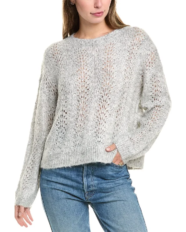 Pullover Sweater for Fall Gatherings-Women's Shimmer Ruffle Pullovers-Vince Camuto Pointelle & Sequin Sweater