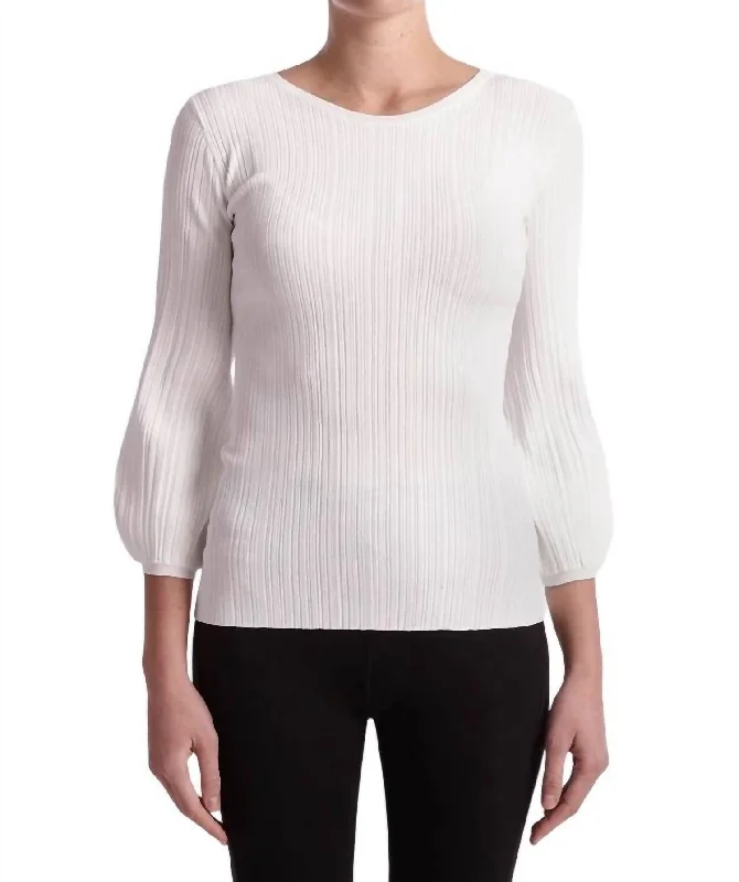 Pullover Sweater with Tweed Design-Women's Yoga Pullovers-Guide Top In White