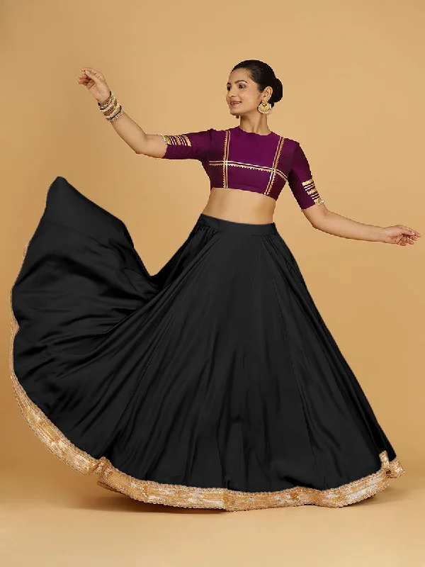 Office Wool Skirts-Women's Polka Dot Skirts-Zainab x Tyohaar | Raven Black Panelled Lehenga Skirt