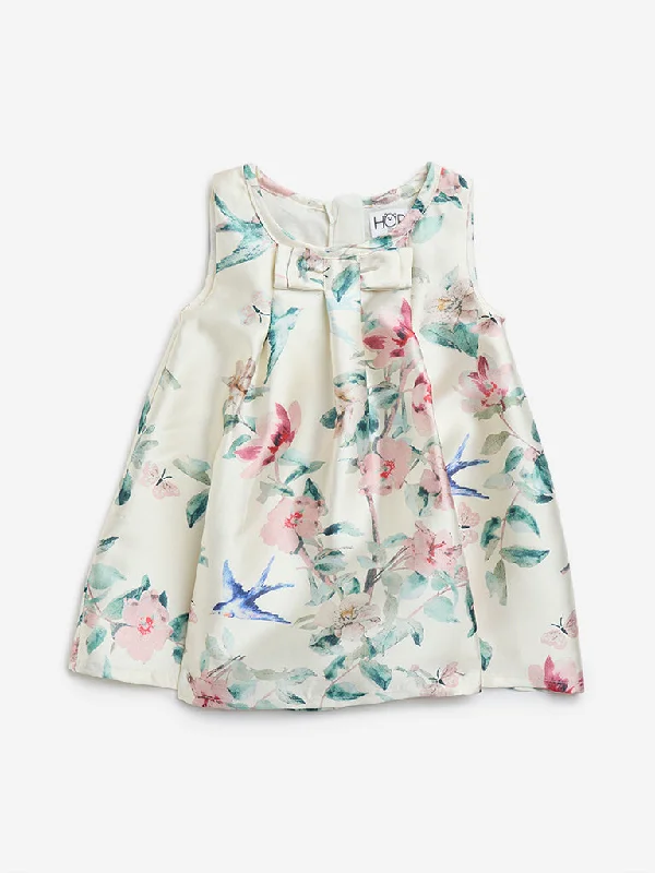 HOP Baby Off-White Floral Design A-Line Dress