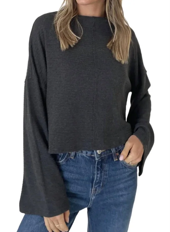 Pullover Sweater for Busy Office Days-Women's Zip-Up Denim Pullovers-Kayla Sweater Top In Charcoal