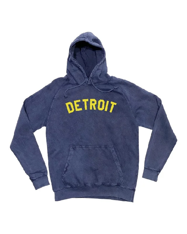 Hoodie with Playful Designs for Fun Look-Women's Mesh Hoodies-Ink Detroit Mineral Wash Hoodie - Maize & Blue