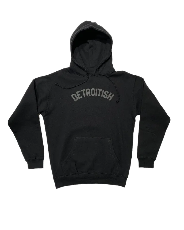 Hoodie with Trendy Casual Design-Women's Jewel Tone Hoodies-Ink Detroit - Detroitish Hoodie - Black on Black