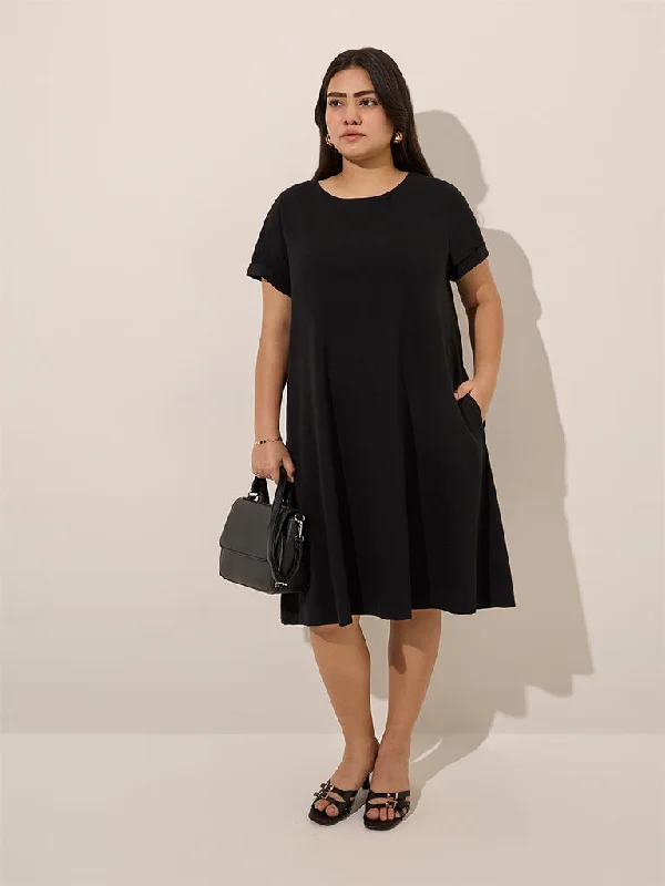 Gia Black Solid A-Line Dress