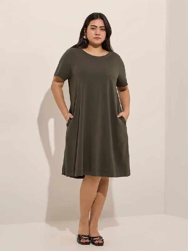 Gia Olive Solid A-Line Dress