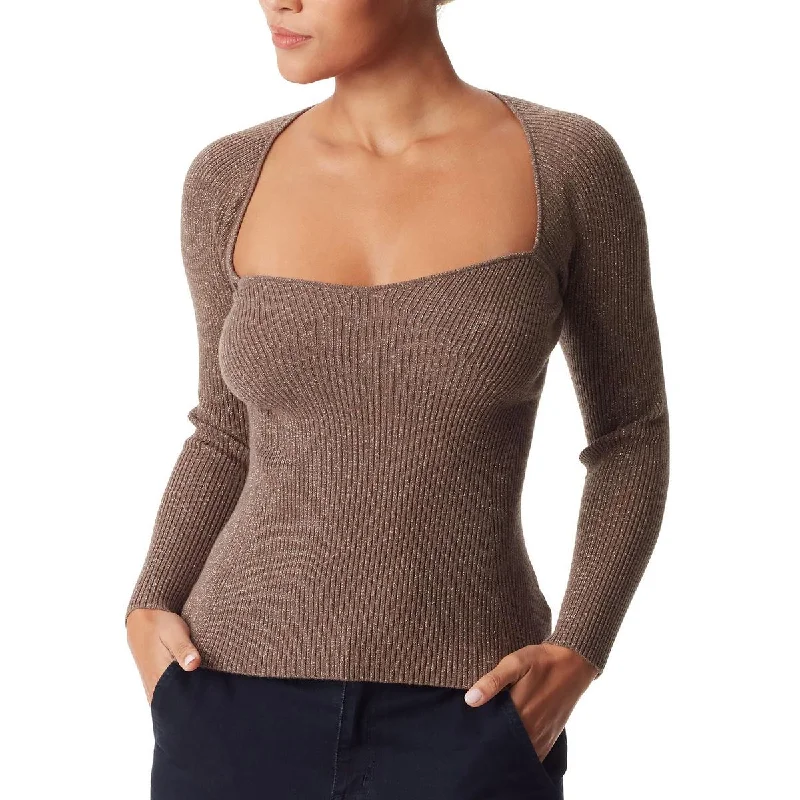 Pullover Sweater with Cut-out Details-Women's Art Print Pullovers-Skye Womens Ribbed Knit Metallic Pullover Sweater