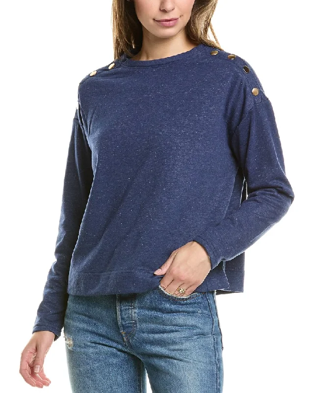 Simple Pullover Sweater with V-neck-Women's Striped Pullovers-Nanette Lepore PLAY Snap Trim Pullover