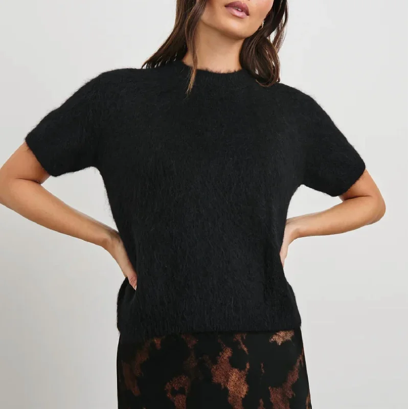 Pullover Sweater with Casual Comfort-Women's Button-Front Denim Pullovers-Briar Top In Black