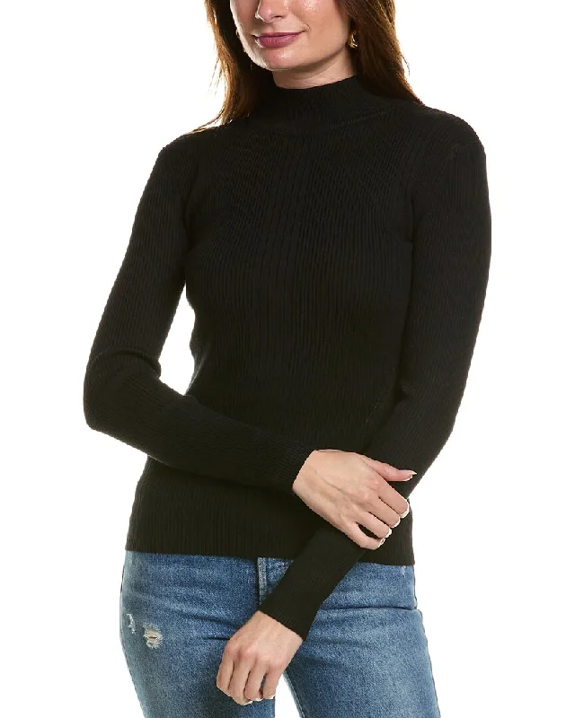 Pullover Sweater with Ribbed Collar-Women's Slit Floral Pullovers-T Tahari Mock Neck Sweater