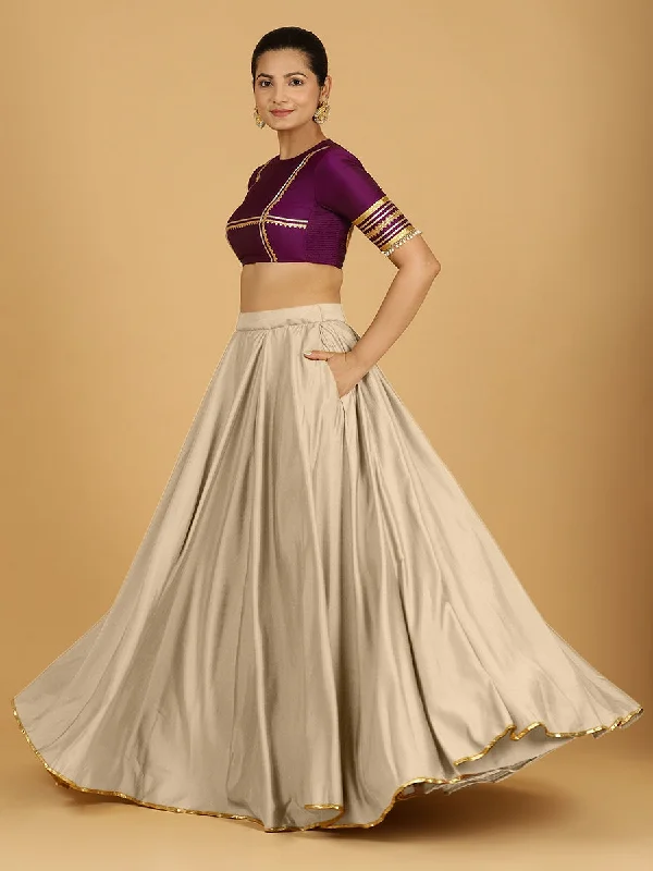 Black Wool Skirts-Women's Midi Skirts-Jhalak x Tyohaar | Oyster Grey Panelled Lehenga Skirt