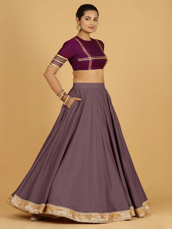 Stretch Wool Skirts-Women's Pleated Skirts-Zainab x Tyohaar | Purple Mauve Panelled Lehenga Skirt