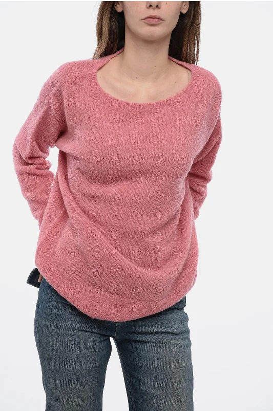 Pullover Sweater with Contrasting Sleeves-Women's Satin Pleated Pullovers-Gentryportofino Crew Neck Virgin Wool Blend Sweater