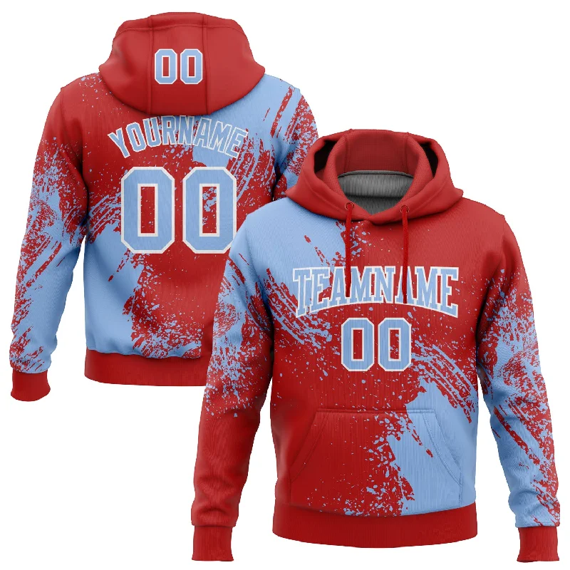 Hoodie with Bold Colors for Statement-Women's Petite Hoodies-Custom Stitched Red Light Blue-White 3D Pattern Design Abstract Brush Stroke Sports Pullover Sweatshirt Hoodie