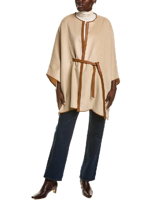 Pullover Sweater for Layering-Women's Loose Fit Pullovers-La Fiorentina Leather-Trim Wool & Cashmere-Blend Poncho