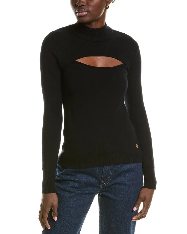 Pullover Sweater for Evening-Women's Sequin Pleated Pullovers-Milly Cutout Wool & Cashmere-Blend Turtleneck Sweater