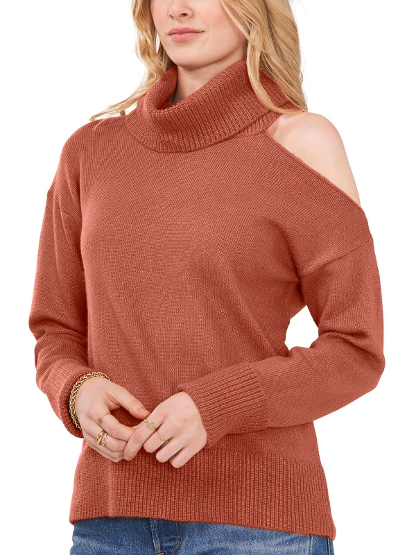 Women's Fringe Ruffle Pullovers-Womens Cold Shoulder Long Sleeve Turtleneck Sweater