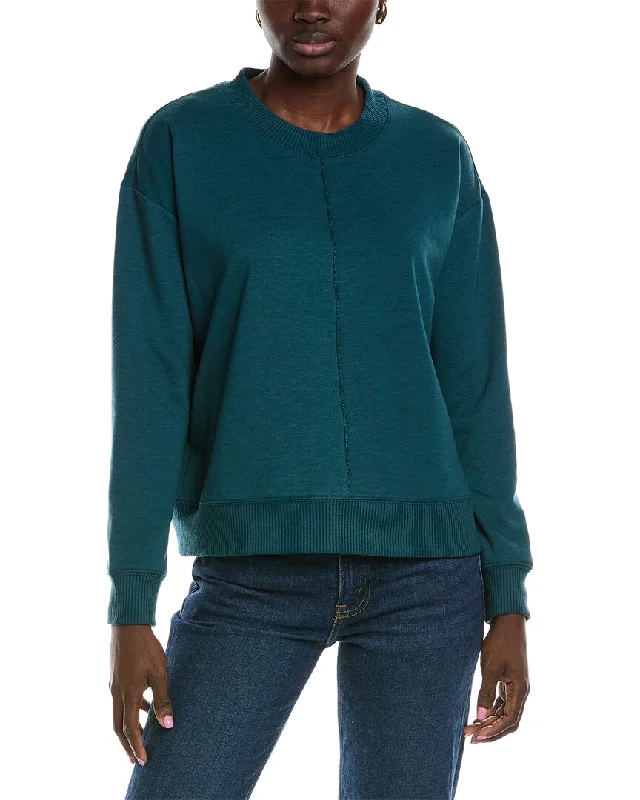 Pullover Sweater with Button Detail-Women's Silk A-Line Pullovers-SPLENDID VELVET TRIM SOFT KNIT CREW