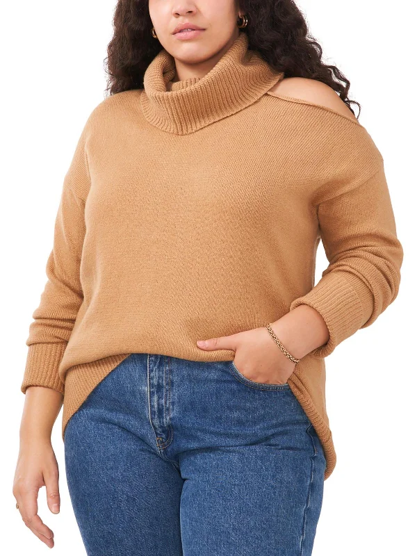 Classic Black Pullover Sweater-Women's Fleece Pleated Pullovers-Plus Womens Cut-Out Knit Turtleneck Sweater