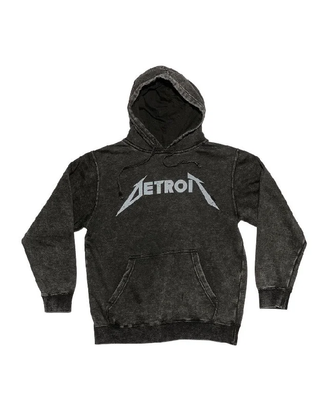 Hoodie for Casual Winter Fashion-Women's Multi Stripe Hoodies-Ink Detroit Metal Mineral Wash Hoodie - Black Stone