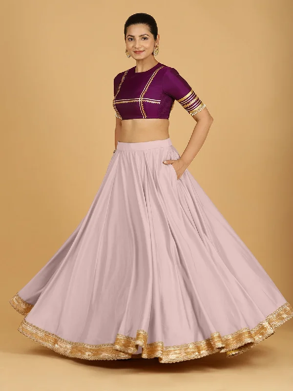 Casual Holiday Skirts-Women's Mini Denim Skirts-Zainab x Tyohaar | Lilac Panelled Lehenga Skirt